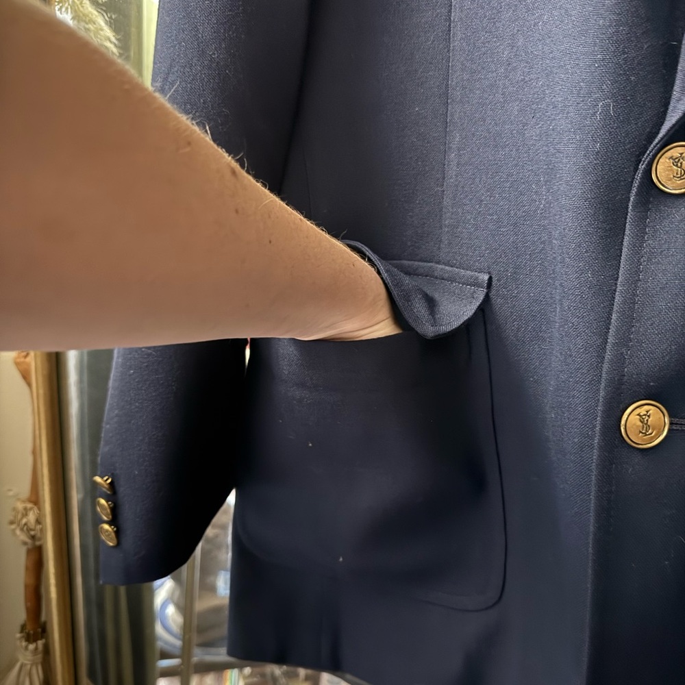 Yves Saint Laurent Men’s Navy Suit Jacket Blazer with Signature Gold Buttons - Picture 6 of 9